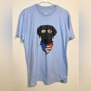 Wild Tribute Blue Dog Graphic Tee with American Flag Bandana